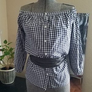 Target style shirt navy and white checked sz. M